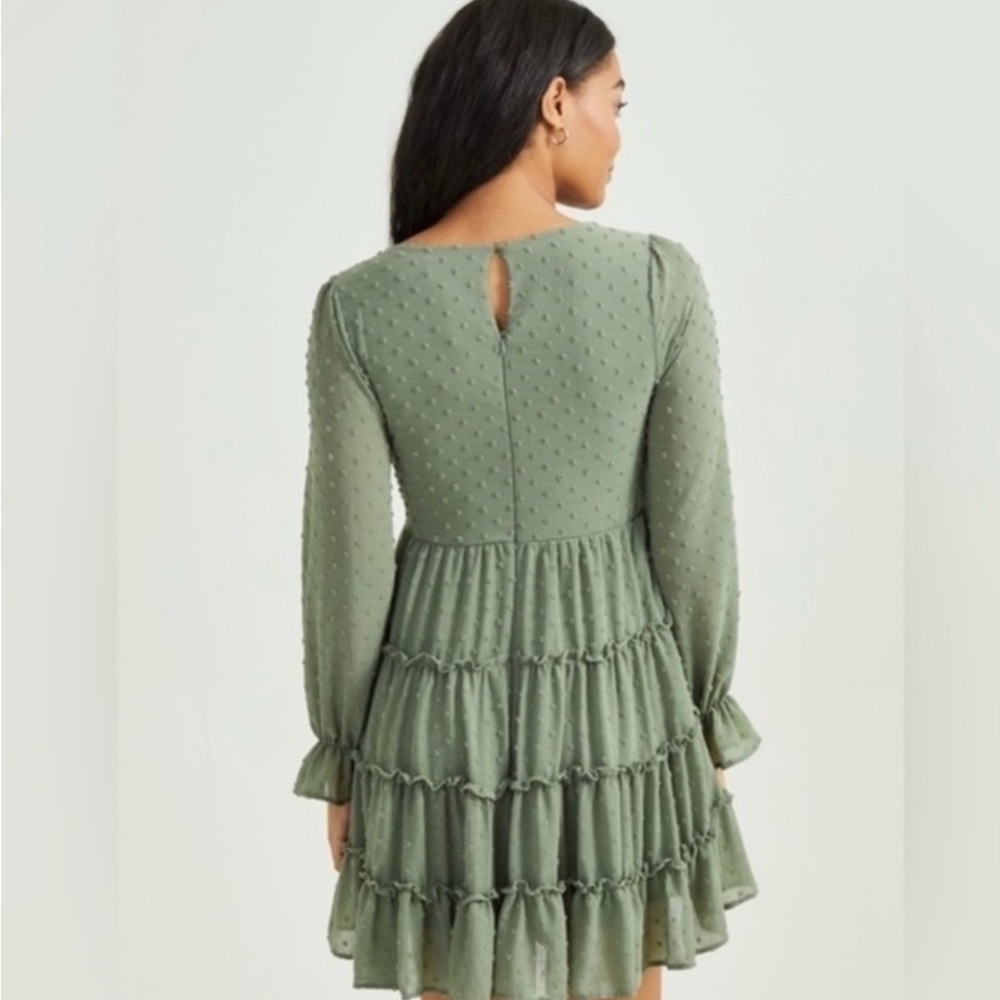 Altar'd State Teal Green Long-Sleeve Ruffle Tiered Mini Dress - Picture 5 of 10